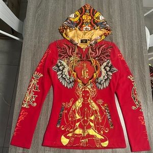 Women’s Christian Audigier red hoodie jacket . Size M . Never worn